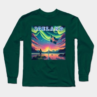 ICELAND HIKING Under the Aurora Borealis Says T-Shirt Long Sleeve T-Shirt